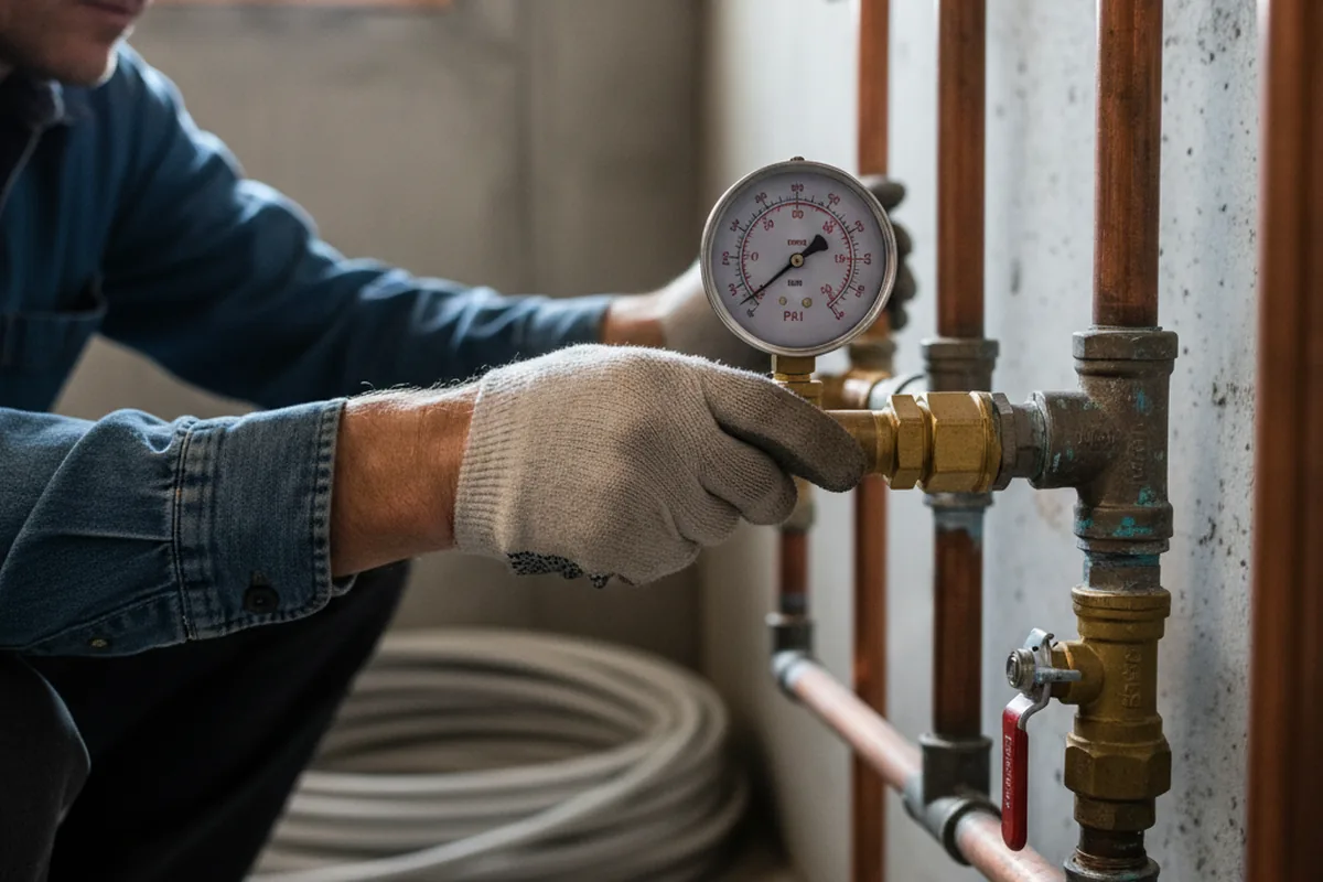 Pressure testing a repaired line during Water Line Repair in Bremen